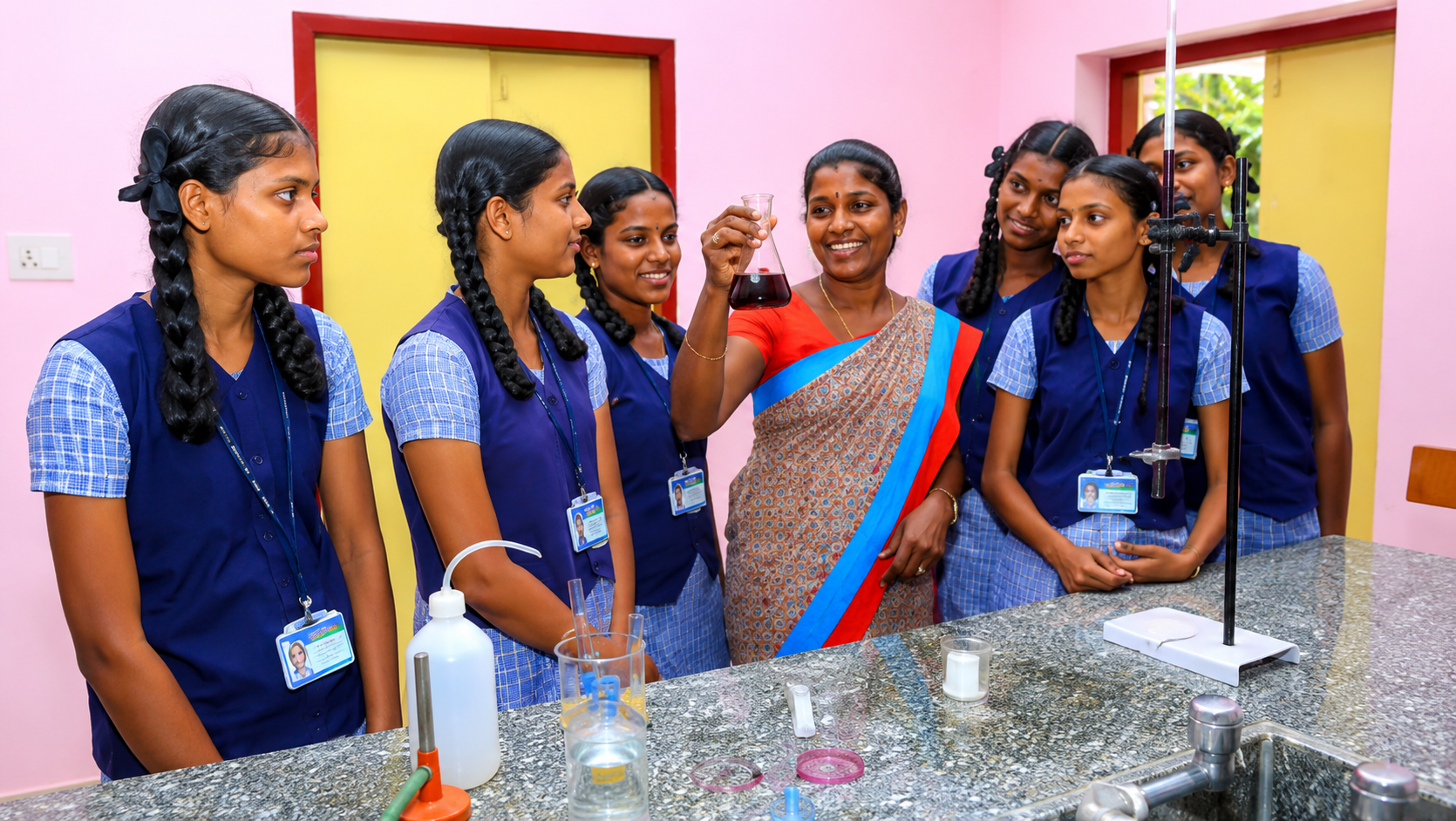 Students performing experiments in the science laboratory